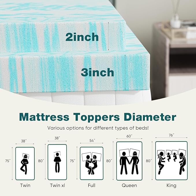 Sweetcrispy Mattress Topper Twin XL, 4 Inch Thick Memory Foam Gel Infused - Image 2