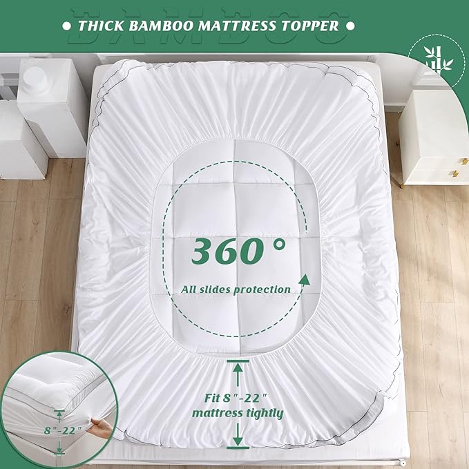 GRT Pillowtop Mattress Topper Twin XL Size, Rayon from Bamboo Mattress Cover - Image 5
