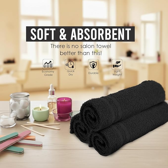 24 Pack Black Hand Towels 100% Cotton Spa Towels 16x27 inches Highly Absorbable - Image 3