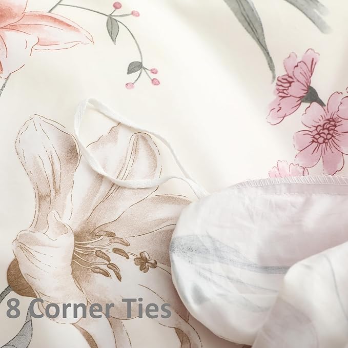 OAITE Duvet Cover Set Queen Size Floral Pattern 600 Thread Count Ultra Soft - Image 7
