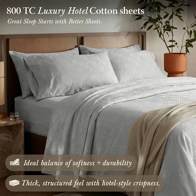 Threadmill California King Size Sheets | 800 Thread Count Jacquard Celine Light - Image 2
