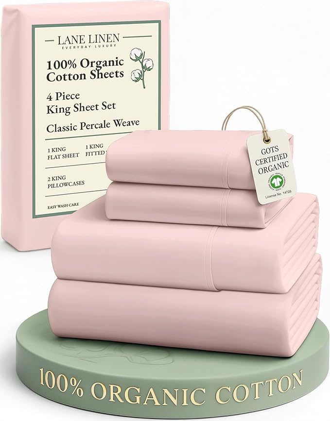 LANE LINEN 100% Organic Cotton King Size Sheets Set, Machine Washable Fully by LaneLinen