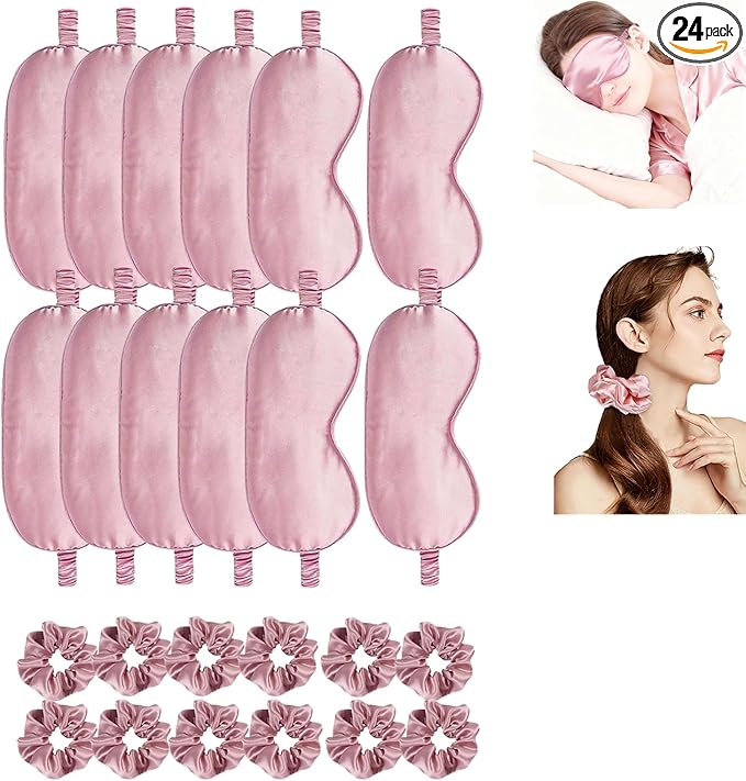 24Pcs Satin Eye Mask Silk Sleep Masks Silky Eyes Cover Blackout Blindfold by WJingYiJia
