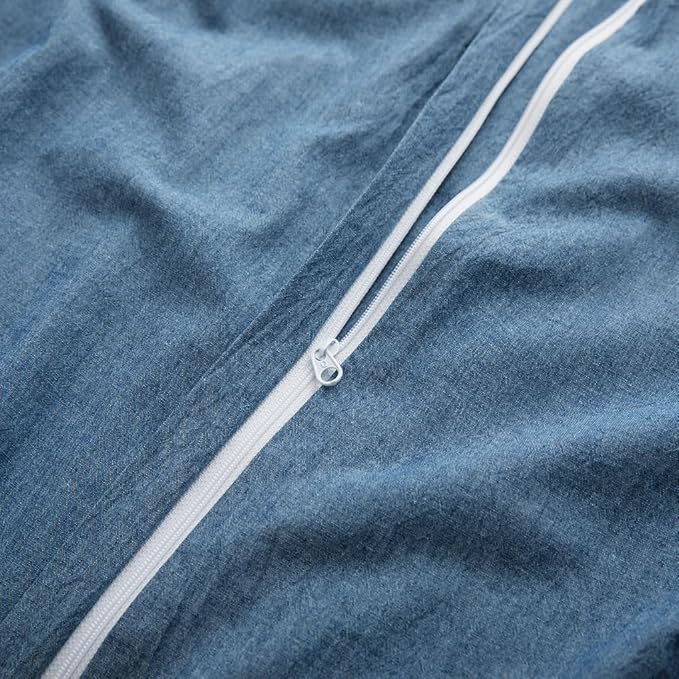 LOVQUE 100% Washed Cotton Duvet Cover King Size, Denim Blue Fade-Resistant - Image 5