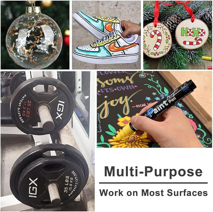 Overseas Silver Paint Pens Paint Markers - Permanent Acrylic Markers 12 Pack, Water-Based, Quick Dry, Waterproof Marker Pen for Rock, Wood, Plastic, Metal, Canvas, Glass, Mugs. Medium Tip