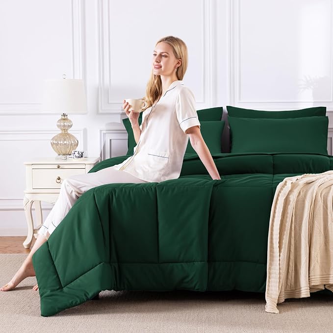 CozyLux Oversized Queen Comforter Sets Emerald Green, 7 Pieces Bed in a Bag - Image 7