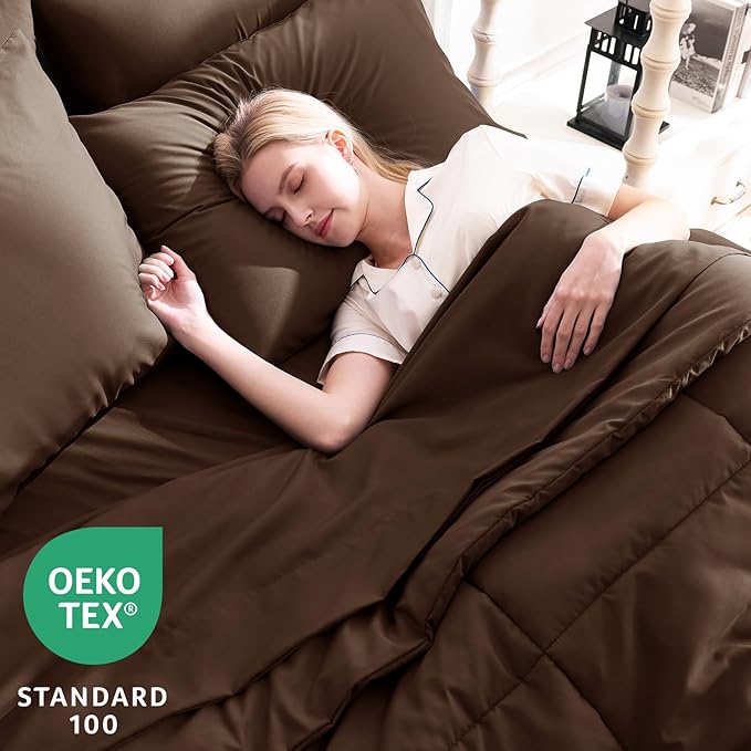 CozyLux Queen Comforter Set Brown, 7 Pieces Bed in a Bag, All Season Bedding - Image 3