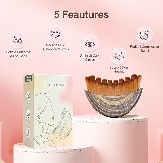 Lymphatic Contour Face Brush, Manual Lymphatic Drainage Massager, Natural - Image 5