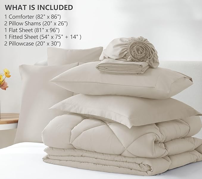 CozyLux Full Size Comforter Sets Beige - Image 6