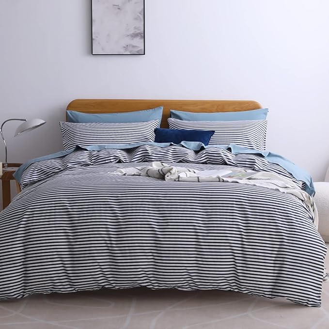 JELLYMONI 100% Natural Cotton 3pcs Striped Duvet Cover Sets, by JELLYMONI