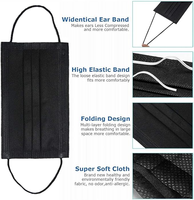 DR.MOXA 1000Pcs Black Disposable Medical Face Mask 3-Ply Protection Face Mask - Image 2