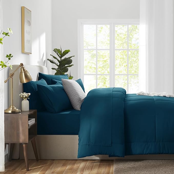 CozyLux King Size Comforter Set Lyons Blue, 7 Pieces Bed in a Bag, All Season - Image 9