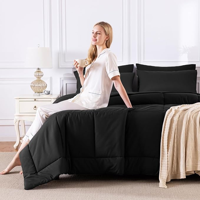 CozyLux Full Size Comforter Sets Black, 7 Pieces Bed in a Bag, All Season - Image 7