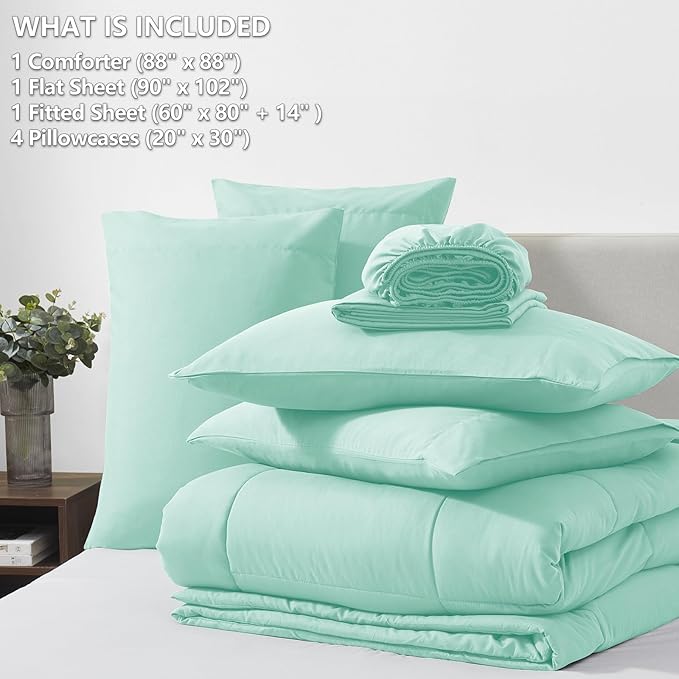 CozyLux Queen Comforter Set Mint Green, 7 Pieces Bed in a Bag, All Season - Image 6