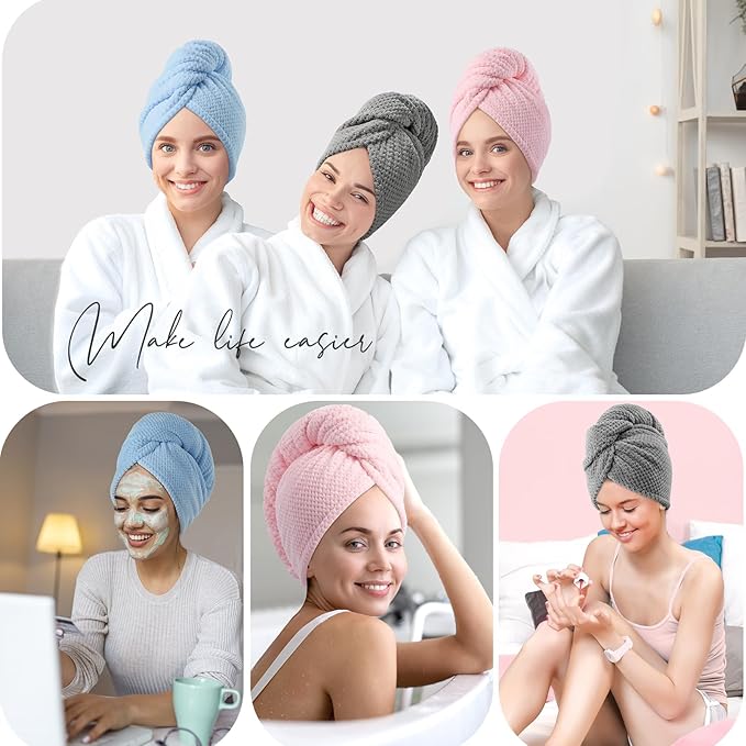 YFONG 3 Pack Large Microfiber Hair Towel Wrap, Thick Hair, Super Absorbent Hair - Image 7