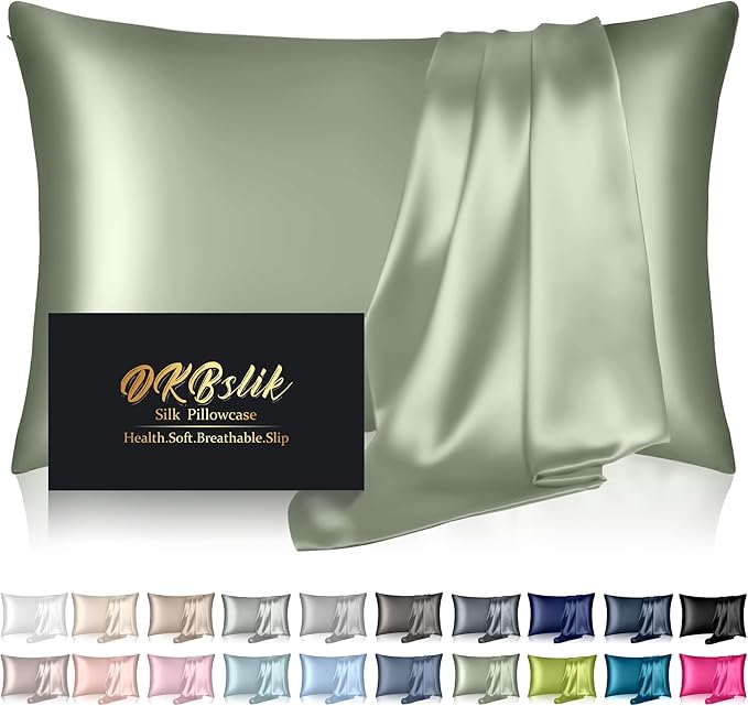 Silk Pillowcase for Hair and Skin, Mulberry Silk Pillow Cases Standard Size by HOME