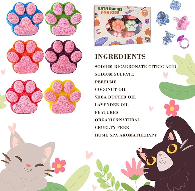 Paw Bath Bomb for Kids with Surprise Toys Inside, SPA Fizzy Bath Bomb Gift Set - Image 4