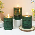 Fir Pine Scented Pillar Candles 3x4 Inch Dark Green 3-Layered Handcraft Holiday by FLAVCHARM