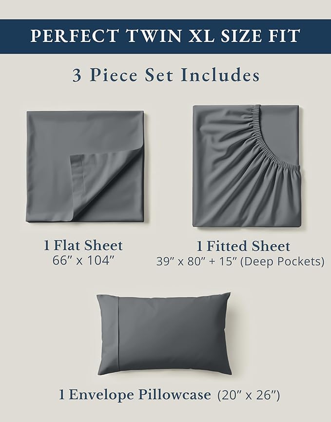 LANE LINEN 100% Organic Cotton Twin XL Sheets Set, Hotel Like Crisp Percale Low - Image 4