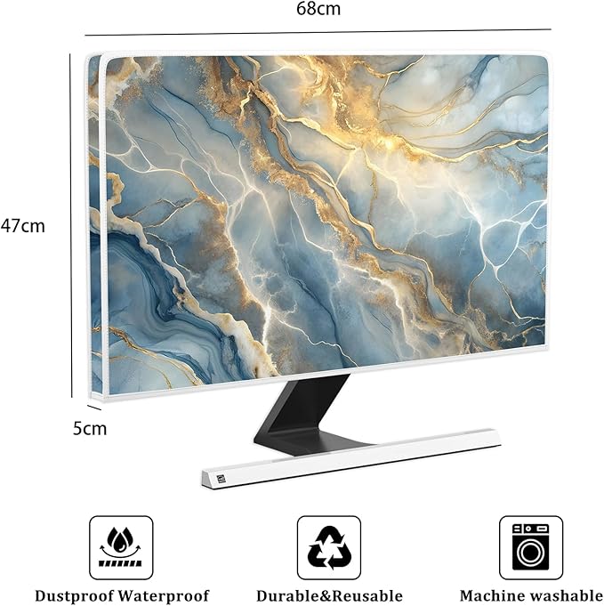 Baocicco Gold Blue Waterproof Computer Monitor Dust Cover 26, 27, 28 Inch Modern Full Body Cover for Computer Screen Panel Case Computer Sleeve Compatible with iMac 26, 26-28 PC, Desktop and TV