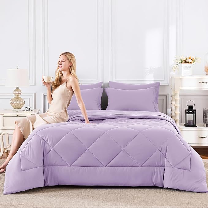 CozyLux Queen Comforter Set Light Purple - Image 7
