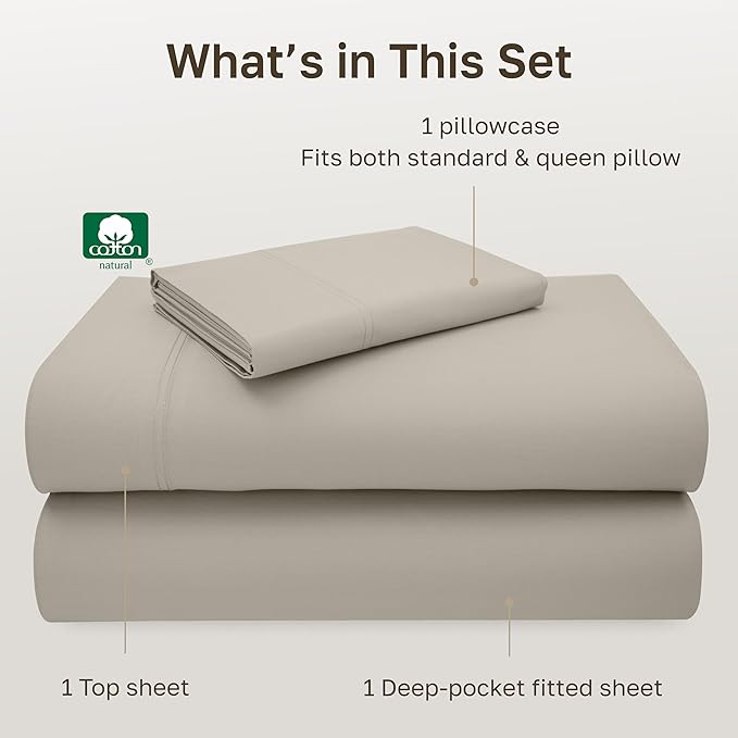 California Design Den Natural 100% Cotton Sheets Twin Size Bed Set - Image 4