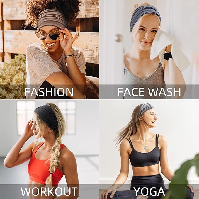 Huachi Wide Headbands: Boho Elastic Non-Slip Thick Stretchy Headbands - Image 5