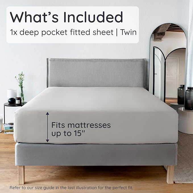 Bambaw 100% Viscose Derived from Bamboo Fitted Sheet Twin Size, Cooling Fitted - Image 2