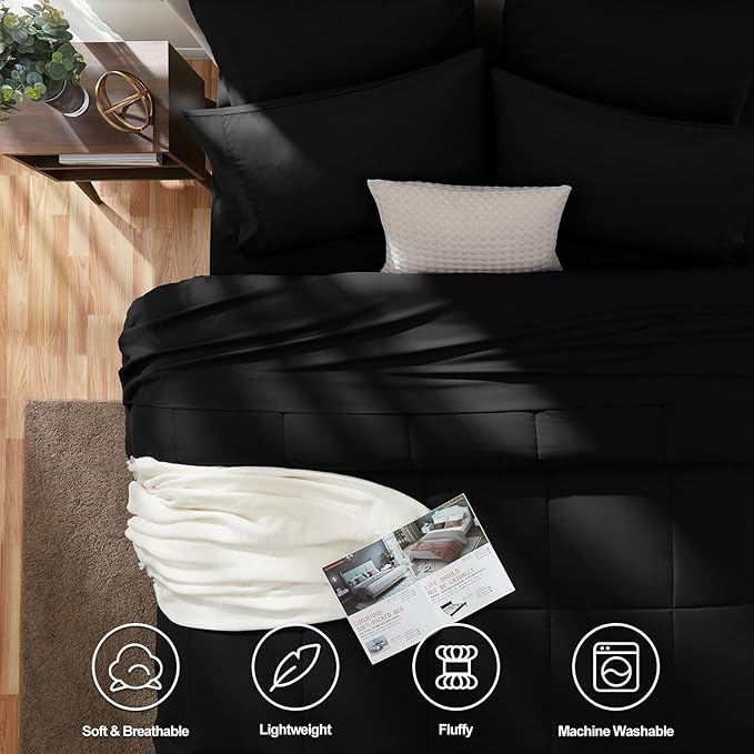 CozyLux Queen Comforter Set Black, 7 Pieces Bed in a Bag, All Season Bedding - Image 2
