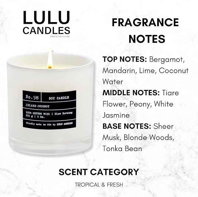 Lulu Candles | Island Coconut | Luxury Scented Soy Jar Candle | Hand Poured in - Image 3