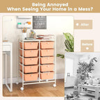 GOFLAME 10-Drawer Rolling Storage Cart, Art Craft Storage Organizer on Wheels, Multipurpose Movable Utility Cart for School, Office and Home, Peach Fuzz