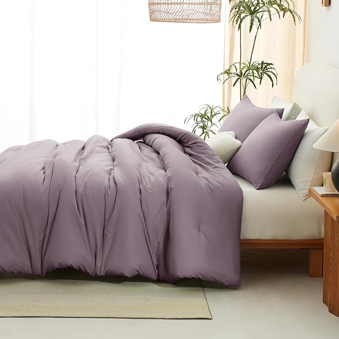 CozyLux King Size Comforter Set Dusty Purple, 3 Pieces Solid Comforters King - Image 9