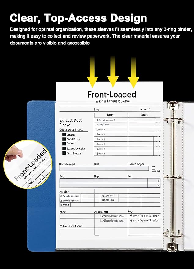 Sheet Protectors 8.5 x11 Inch, 100 Pack Page Protectors for 3 Ring Binder, Top Loading Plastic Sleeves with Reinforced 3-Hole Punch for Binders, Letter Size, for Documents and Photos, Office Supplies.