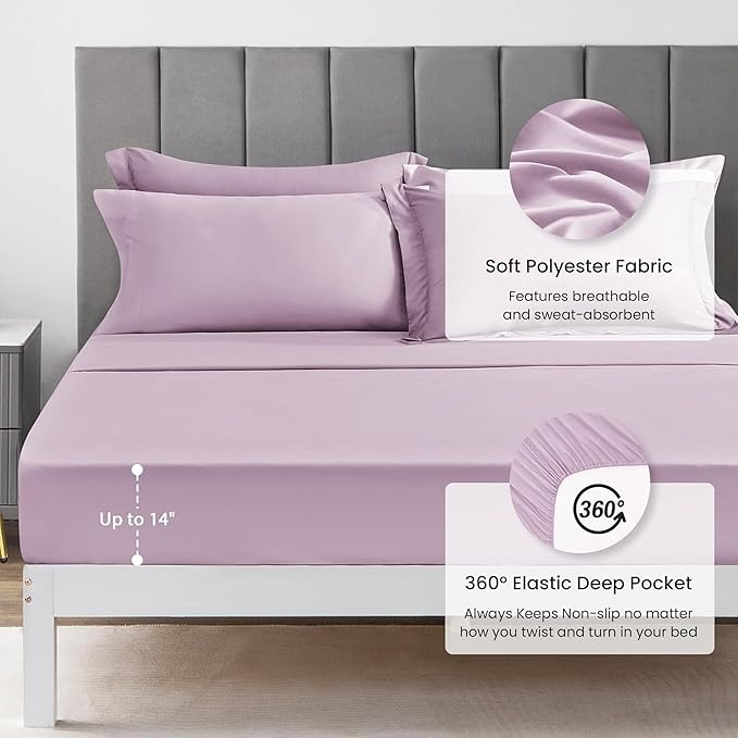 Love's cabin Twin Comforter Set Light Purple, 5 Pieces Twin Bed in a Bag - Image 4
