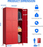 SUPEER 9 Doors Metal Locker with Business Card Holder and 27 Hooks,Metal Locker for Employees with Ventilation Holes for School Garage Office Gym Home,Assembly Required,Red