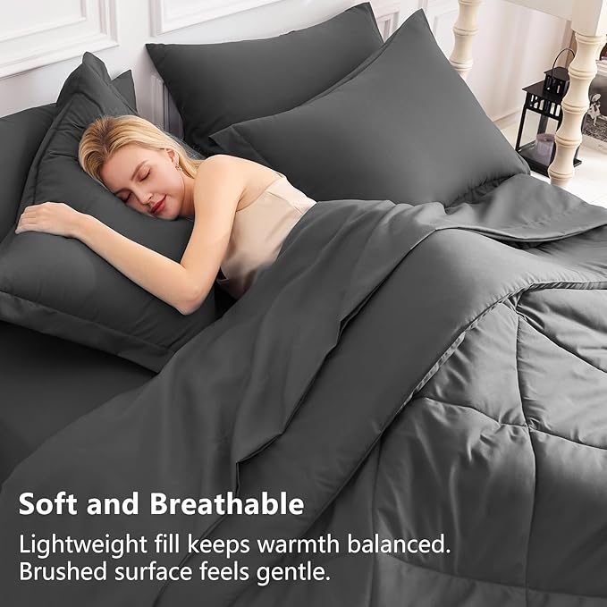 CozyLux Queen Comforter Set Dark Grey - Image 3