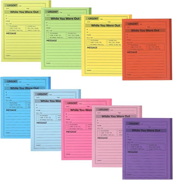 9 Pcs Sticky Phone Message Pad, 5.1×3.9 Inch While You were Out Message Pad, Self-Adhesive Sticky Notes, Fluorescent Color Telephone Notes for Office School Home, 50 Sheets/Pack (9 Colors)
