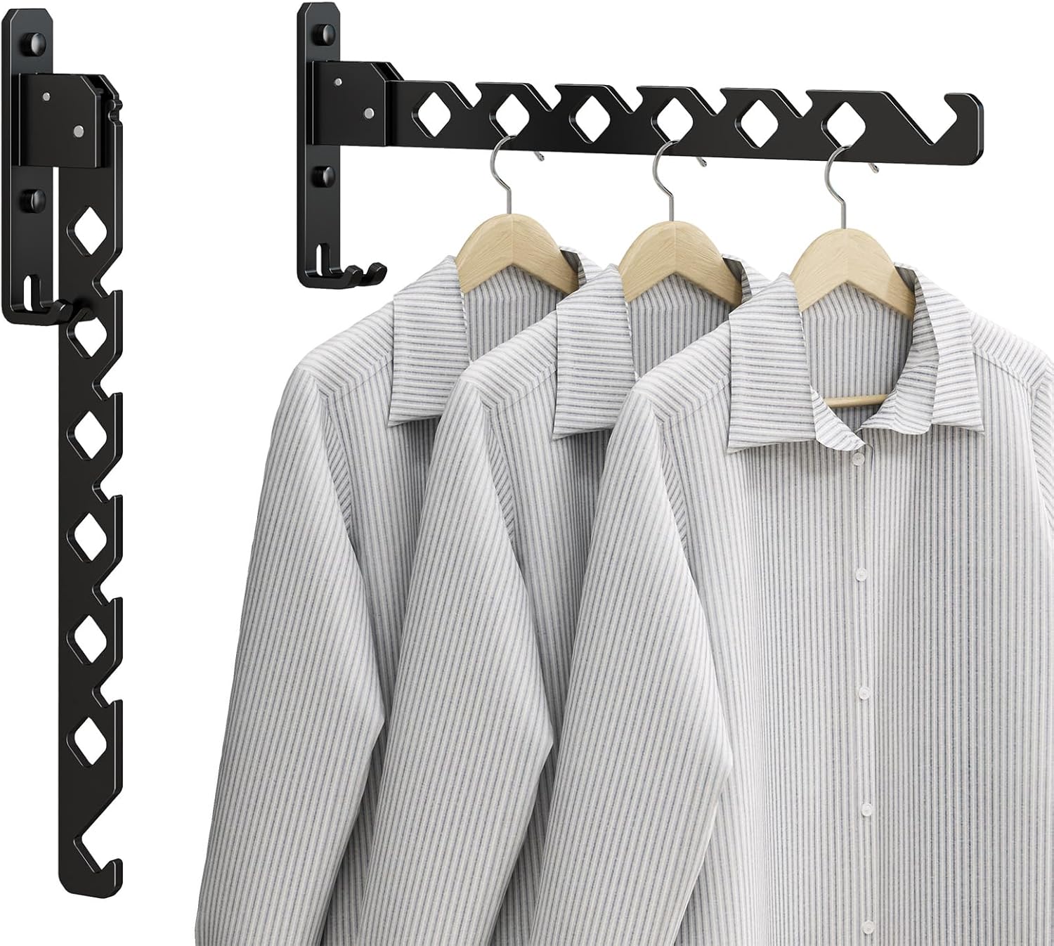 Wall Mounted Clothes Drying Rack, Wall Clothes Hanger Hook for Laundry Room Hanger Foldable, Wall Clothes Rack Indoor, Perfect for Small Spaces, Matte Black 2 Packs