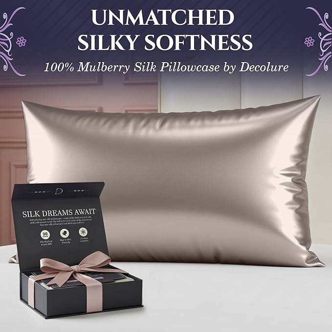 DECOLURE 100% Pure Mulberry Silk Pillow Case Queen Size – Highest Grade 30 - Image 2