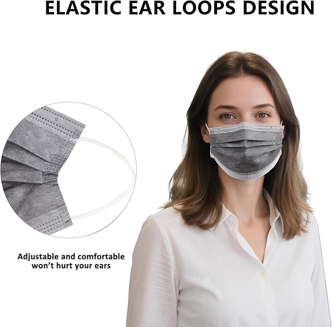akgk 100PCS Grey Disposable Face Masks, 3-Ply Breathable Grey Face Mask - Image 4