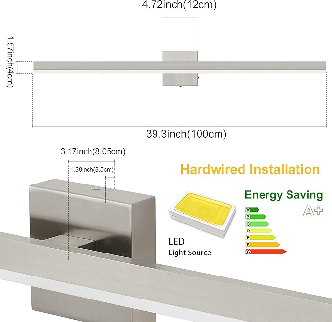 Nickel Bathroom Vanity Light 39.4 inch, 30W Dimmable 5CCT LED Bathroom Light - Image 5