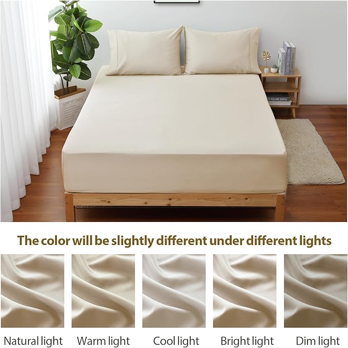 California King Size Fitted Sheet Only Beige, 100% Egyptian Cotton 600 Thread - Image 7