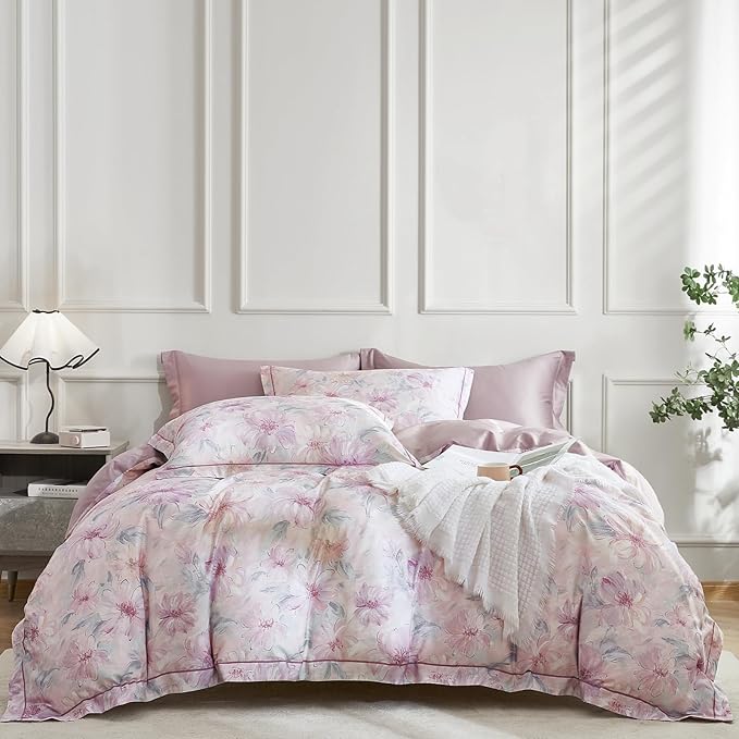 OAITE Duvet Cover Set King Size Floral Pattern 600 Thread Count Ultra Soft 100% by OAITE