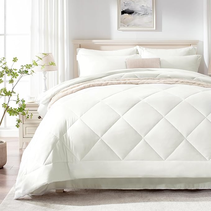 Love's cabin Queen Comforter Set Ivory, 7 Pieces Queen Bed in a Bag, All Season - Image 2