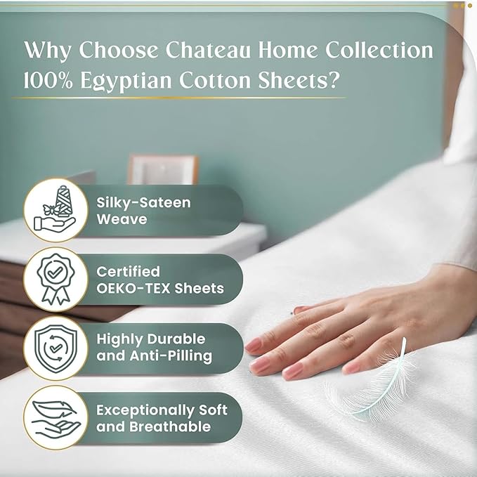 100% Egyptian Cotton Sheets King Size Sheets Set - Image 5