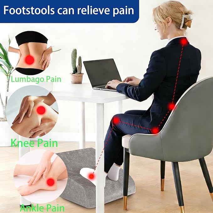 Opuvidity Foot Rest for Under Desk at Work, Ergonomic Under Desk Footrest with Washable Cover for Office, Home & Gaming Leg Elevation Pillow Dark Gray