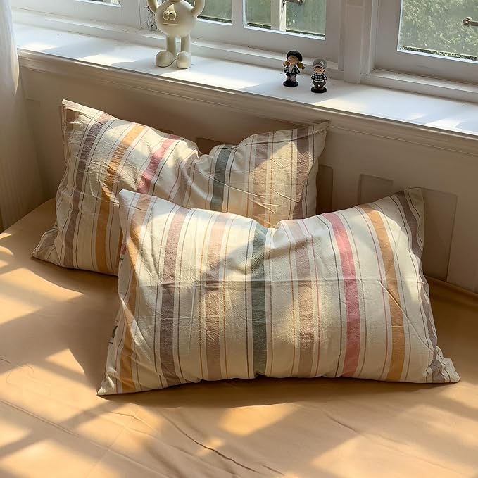 mixinni Vintage Striped Duvet Cover Set King, 3-Piece 100% Washed Cotton - Image 4