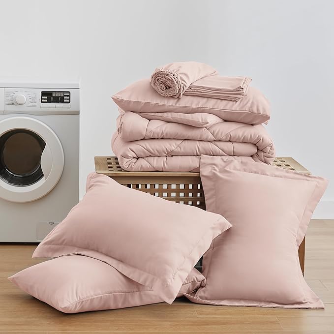 Love's cabin Queen Comforter Set Pink, 7 Pieces Queen Bed in a Bag, All Season - Image 6