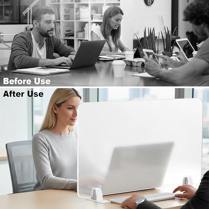 Acrylic Free Standing Screen, Desk Divider for Students and Desk Privacy Panel for Home Office, Partitions for Table Top Workstation, Portable Cubicle Panel for Work, 15.7" x 24", Premium Frosted