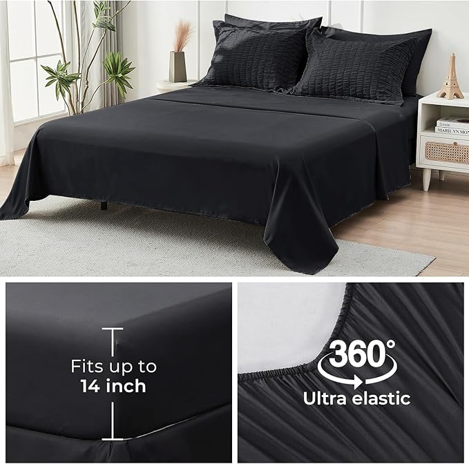 HYMOKEGE Black California King Comforter Set Seersucker 7 Pieces, All Season - Image 7